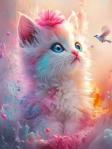 猫 数字油絵 数字キット塗り絵 手塗り DIY絵 デジタル油絵 動物 パターンデザイン, ペイントバイナンバー 初心者向け 簡単 paint by numbers ブラシとアクリル絵の具が入, ホーム オフィス装飾 40X50cm, Model 250