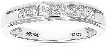 1/2 cttw to 1.50 cttw Diamond Wedding Anniversary Band for Women, Half Eternity Princess Cut Square Diamond Engagement Ring 14K Gold Channel Set, Size 4.5-10