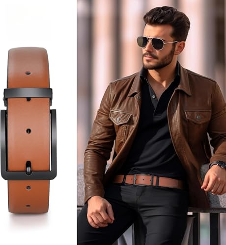 Reversible Genuine Leather Belts - Casual Golf Dress Belt for Men Pants, 2 Sides Wear Belt4