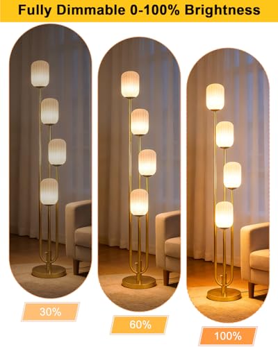 Image of Lightdot Gold Floor Lamp 4-Lights Dimmable Floor Lamps with Cylinder Shade 3000K Bulbs Included Unique Modern Standing Tall Lamp with 5Lbs Heavy Base for Living Room /Bedroom /Sofa Beside /Corner Decor