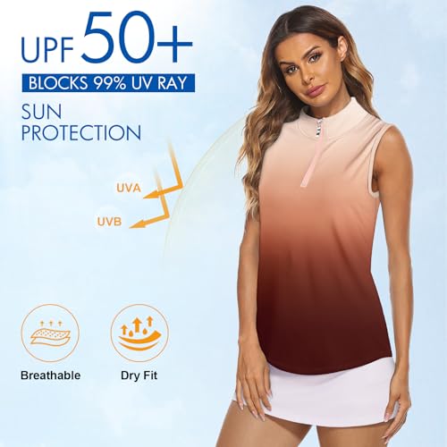 Image of Koscacy Women's Sleeveless Golf Tennis Polo Shirts Zip Up Dry Fit Workout Tank Tops Athletic Shirt