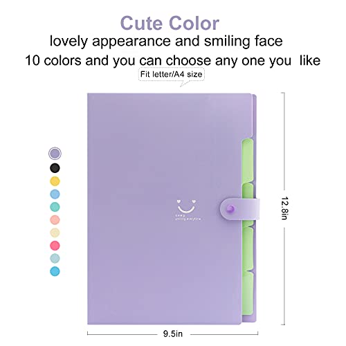 Forvencer Expanding File Folder, Purple Cute Folder For Important Documents 5 Pocket Folder Organizer With Labels Accordion Folder Letter Size Paper Organizer Folder Portable For School #TOP1