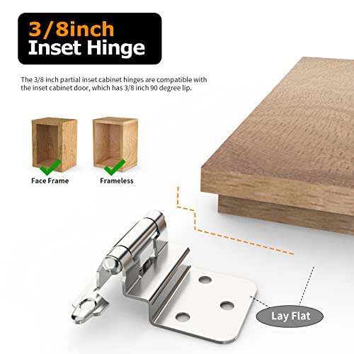Chibery 3/8 Inch Inset Cabinet Hinges, 5 Pairs(10 Pack) Hinges For Kitchen Cabinets Self-Closing Decorative, For Variable Kitchen Cabinet Doors Satin Nickel, Satin Nickel #TOP2