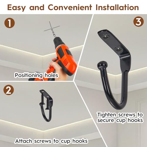 16 Pcs Mug Hooks, Iron Cup Hooks Under Shelf, Metal Holder Under Cabinet with 32 x M4 Screws, Black & White Wall Mounted Cupboard Hook for Organising Kitchen Utensils, Bathroom, Coffee Cups, Coats - Image 5