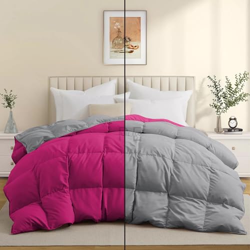 Image of 600 Gsm Heavy Winter Blanket For Double Bed Size (90 inchX100 inch) - 600 GSM Heavy Winter Comforter /Rajai /Duvet /Blanket Microfiber Super Soft Fluffy For Winter Double Bed - Hot Pink /Silver Grey Color