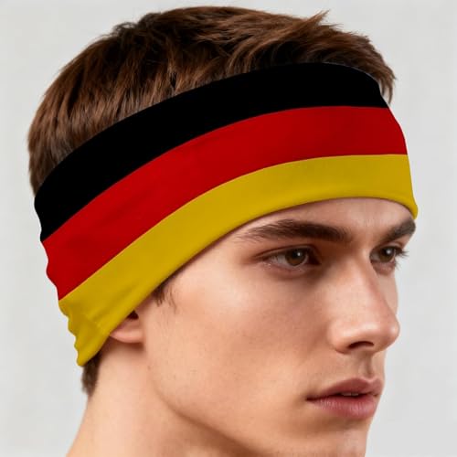 Threetols Germany Flag Tie Headband for Men Women Black Orange Red National Flag Non-Slip Fabric Sweatband Bandana for Soccer, Tennis, Workout, Costumes & Cosplay