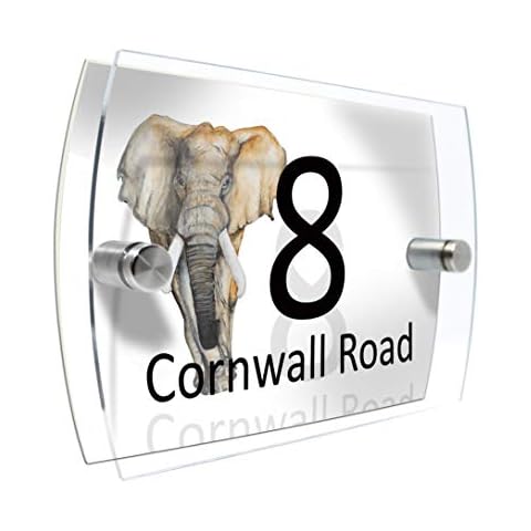 Colourbat Watercolour Animals Personalised Modern House number Sign Name and Number Street Wall Plaque (Elephant) Cover