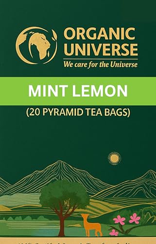 Image of ORGANIC UNIVERSE Organic Mint Lemon Tea Whole Leaf Tea | 20 Pyramid Tea Bags | Aromatic Flavours | 100% Organic Ingredients