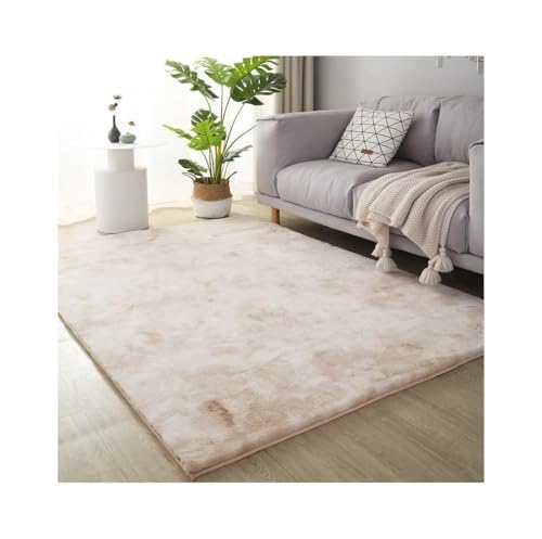 Image of Floor Rug Rabbit Fur 2000 GSM Living Room Mats Anti Skid Water Absorbent Easy Machine Washable Rectangular Rug for Bedroom|Floor| Size 5x7 Feet (150x210 Cm) Beige