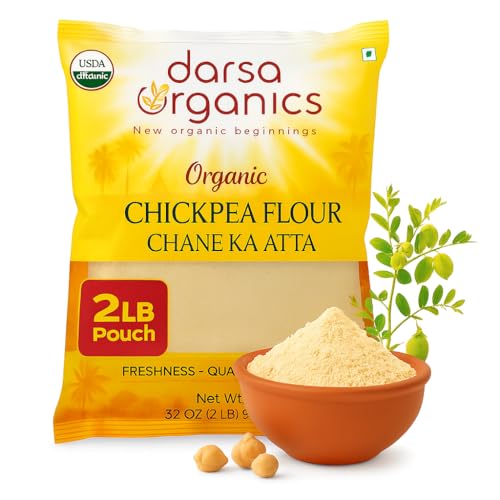 Darsa Organics Chickpea Flour 2 lb - Premium Stone Ground Besan Flour - Gluten Free Garbanzo Bean Flour for Baking and Cooking - Non-GMO Gram Flour, Chemical Free, Vacuum Sealed Bag