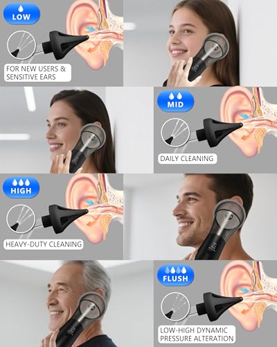 Ear Wax Removal, VINIPO Ear Cleaner Ear Wax Remover Electric Rechargeable Ear Wax Removal Kit Ear Irrigation System with Cleaning and Sewage Tank and 4 Clean Mode Ear Flushing Kit - Black - Image 4