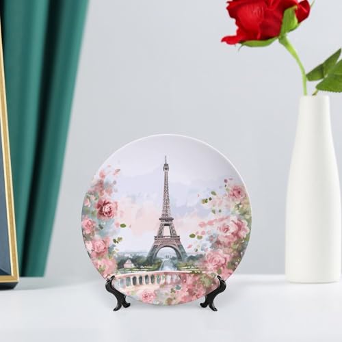 Plato decorativo de cerámica con Torre Eiffel y flores 6 pulg miniatura 6
