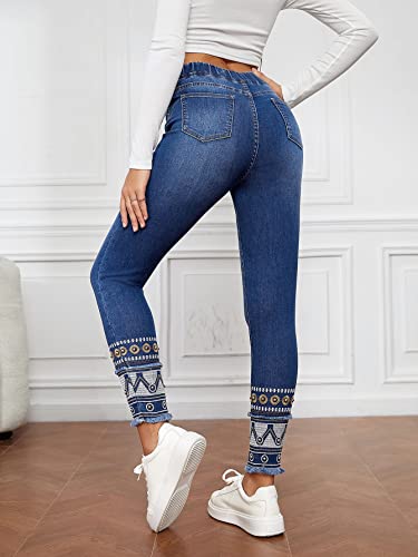WDIRARA Women's Boho Tribal High Waist Geometric Print Skinny Jeans4