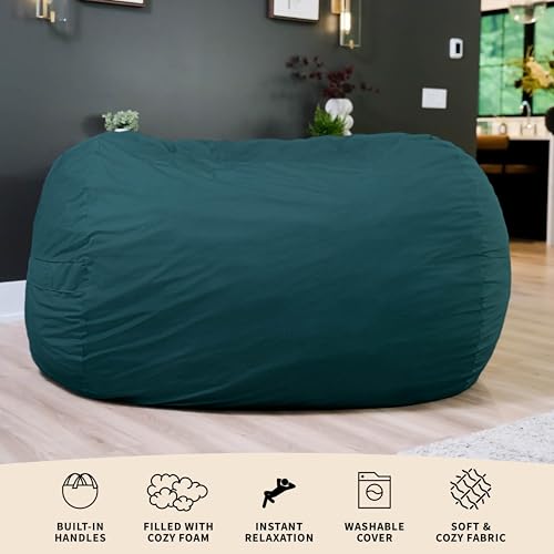 Image of Big Joe Fuf 8Ft Giant Foam Bean Bag Chair, Oversized Couch with Removable Cover for Kids, Teens, Adults, Deep Sea Lenox, 8 Foot | Premium Shredded Foam Filled, Velveteen, Adult-Sized Comfortable Seating, Supports Up to 300 lbs