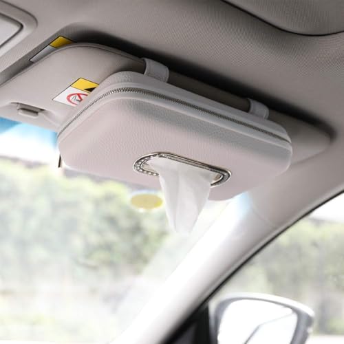 Image of Cartisen Car Tissue Holder, Sun Visor Napkin Holder, Car Visor Tissue Holder, Luxury PU Leather Backseat Tissue Case Holder (Grey)