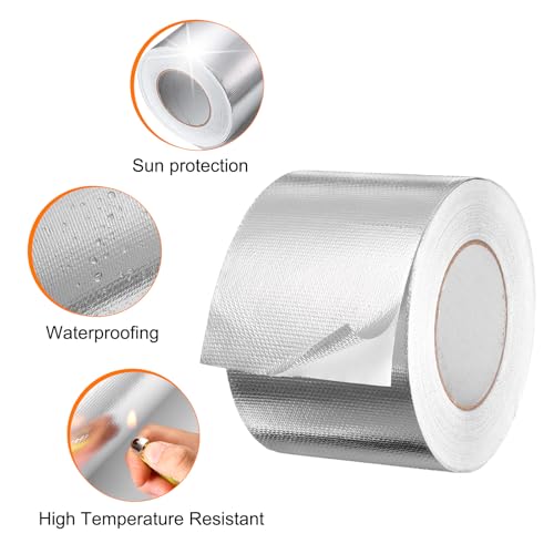 Image of HARFINGTON 5pcs Heat Shield Tape 3.94 inch x 164 Ft Waterproof Sunscreen Sound Insulation High-Temperature Resistance Silver Aluminum Tape Thickness for Automotive Repairs