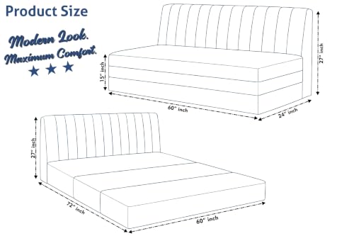 Image of 3-Seater Velvet Sofa Cum Bed | Convertible Sleeper Sofa | Modern Foldable Couch for Living Room, Bedroom & Office | Blue