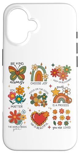 Retro Vibes Mariposa Corazón Flores Paz Carcasa para iPhone 16