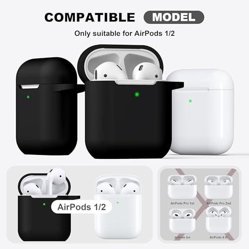 R-fun AirPods 2nd Generation & 1st Generation Case Cover with Cleaner kit,Soft Silicone Protective Case for Apple AirPods- Black