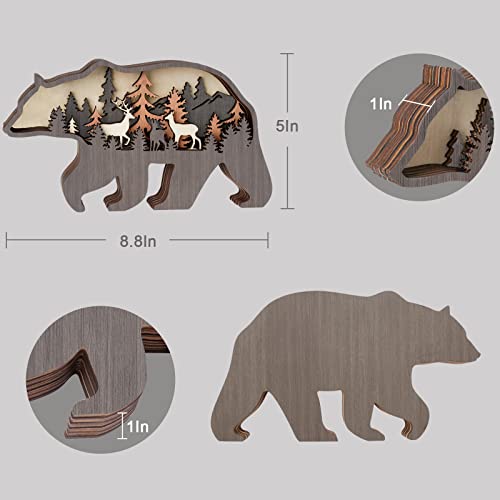 Forest Animals Wooden Bear Decor, Gizzly Bear Figurine Shelf Decor Accents, Bear Sculptures Statues With Hollowed Multilayers, Wildlife Rustic Home Decor, Bear Decorations For Home Cabin Shelf Table #TOP2