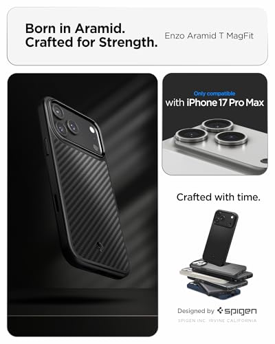 Image of Spigen Enzo Aramid T MagFit Back Cover Case for iPhone 17 Pro, Premium Aramid Fiber Finish, Camera Control Button - Polycarbonate + TPU | Black Black