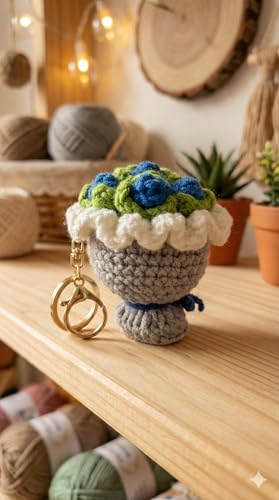 Image of Handmade Crochet Flower Keychain for Bags Keys Purse Backpack Cute Aesthetic Yarn Keyring Bag Charm Handmade Soft Thread Flower Keychain for Girls Women Kids Gifting and Daily Use