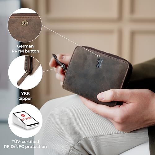 BERLINER BAGS Vintage Genuine Leather Small Wallet for Women Sara, Card Holder, Mini Bifold Wallet for Cash, RFID Blocking, with Zipped Coin Pocket - Brown 5
