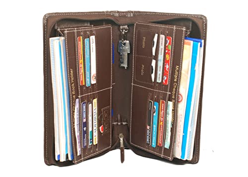 Image of Sukeshcraft Cheque Book Holder for 8 Cheque Books | Multi-Pocket Rexine Organizer I Locker Key Holder | Handy 6.25 x 10.80 x 1.80 inch. Size - Coffee Brown