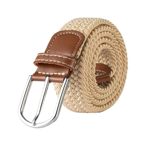 Decorative Belt 2.5cmx100cm /3.3cmx107cm Unisex Belt Casual Knitted Pin Buckle Belt Woven Canvas Elastic Braided Stretch Belts For Women for Country Concert Outfit(3.3cmX107cm,Beige yellow)