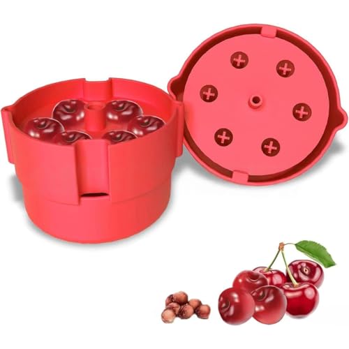 dénoyauteur cerises, multi dénoyauteur pour cerises, de noyaux de cerises, retrait de graines à pression facile avec 6 dénoyauteurs pour cerises avec protection anti-éclaboussures (rouge)