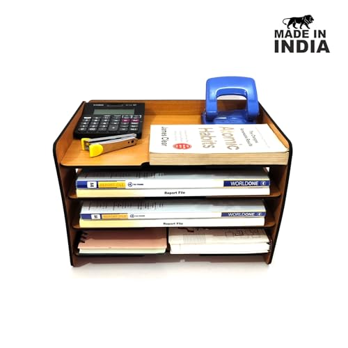 Image of Office File Tray - A4 Desk Tidy Organiser | 4-Tier Document, Paper & Letter Tray | Multipurpose Desk Storage Rack for Home & Office (Bavarian Beech)