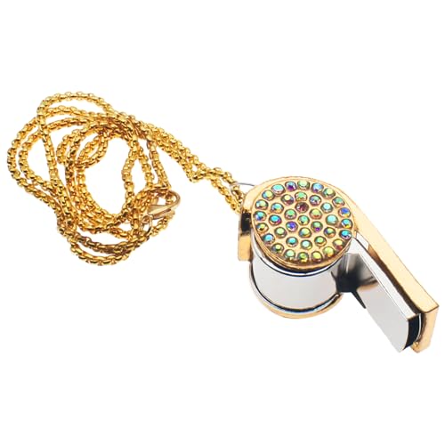 Silbato metálico dorado con brillantes y cadena miniatura 3