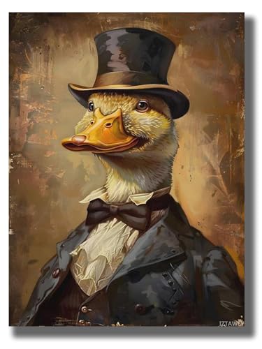 Duck in Top Hat and Bow Tie, Wearing Vintage Coat Canvas Prints Bedroom Bathroom Wall Art Office Wall Picture Print Wall Art Poster Painting Canvas Posters Artworks Gift Idea Room 12x16inch Frameless