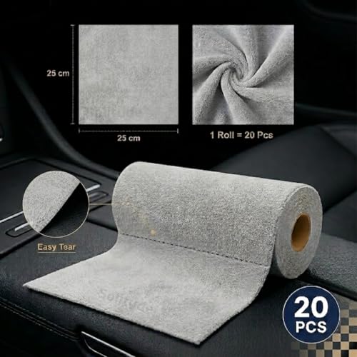 Image of Solitude 20 Pack Microfiber Cleaning Cloth Roll | Reusable Tear Away Towels 25x25 cm | Lint-Free for Car & Home Cleaning Cloth