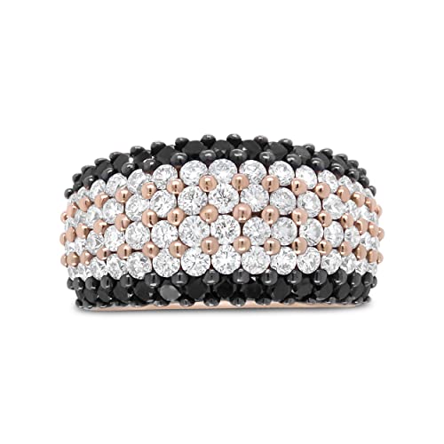18K Rose Gold 2 1/5 Cttw Black and White Diamond 6 Row Band Ring (F-G and Black Color, VS1-VS2 Clarity) - Ring Size 7
