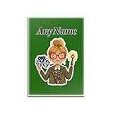 UNIGIFT Regalo personalizado – Imán para nevera de cristal verde optometrista rubio (diseño profesional de cuidado de los ojos) mensaje personalizado con nombre – Óptica graduación regalo de