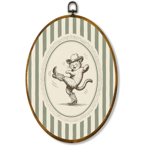 zewepri Cowboy Cat Oval Wall Art, Funny Western Decor