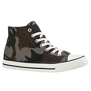 stiefelparadies stiefelparadies Damen Sneakers Denim Stoff Spitze Sneaker Low Nieten Glitzer Freizeit Damen Turn Schuhe 137877 Camouflage Braun Weiss 36 Flandell