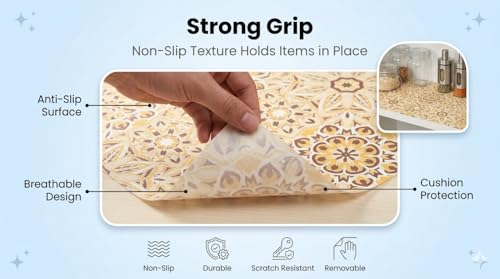 Image of Dribble EVA Shelf Liner Mat 45x500cm Roll, Non Slip Drawer & Cabinet Liner for Kitchen, Waterproof Oilproof Washable Fridge Mat, Anti Skid Cupboard Wardrobe Multipurpose Mat (Yellow Mandala Art)