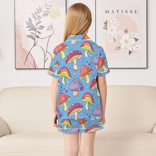 ALAZA Color Heart Mushroom Satin Pajamas Set Short Sleeve Button Down Sleepwear Summer Pjs 2 Piece4