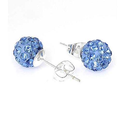 8mm Rhinestones Rhinestones Fireball Disco Ball Pave Bead Stud Earrings (Light Blue)