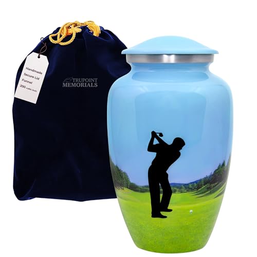Trupoint Memorials Cremation Urns for Human Ashes, Decorative Burial Urn for Adult Men & Women – Large, Blue Green, Golf