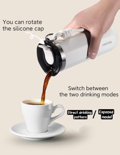 Image of Stainless Steel Travel Coffee Mug 400ml Vacuum Insulated Thermal Cup with Lid and Carry Strap Leak Proof Double Wall Tumbler for Hot and Cold Drinks Office Desk Car Home Outdoor Use