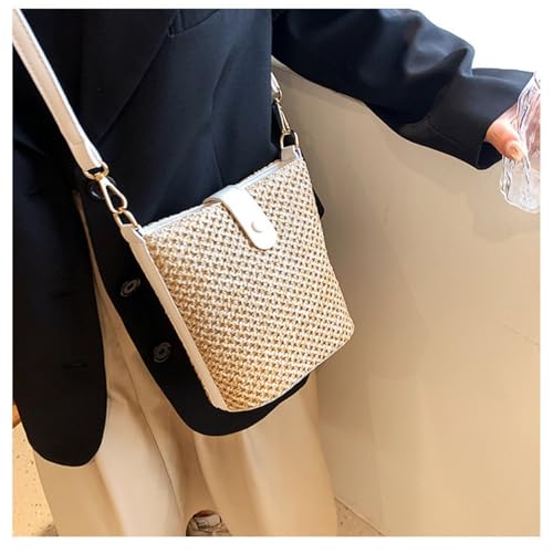 Image of Women 2026 Summer Purse Straw Woven Cross Body Bucket Bag Trendy Shoulder Handbag Casual Tote Travel Beach