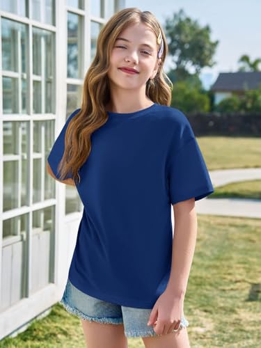 Image of Haloumoning Girls Short Sleeve T-Shirts | Kids, Summer,Girls shirts,Oversized t shirts,Girls T-Shirts,Oversized Tops, Casual Crewneck, Basic Tees 5-14Y