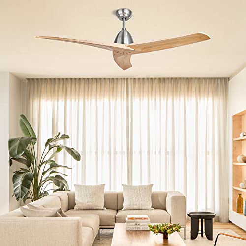 Tfvv 60" Wood Ceiling Fan With No Light, 3 Blades, Brushed Nickel Ceiling Fan With Remote Control, Low Profile,Dc Motor,Outdoor Ceiling Fan For Patio Waterproof, Bedroom, Living Room And Gazebo #TOP1