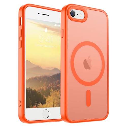 Image of SUPFINE Magnetic for iPhone SE Case 2022 (3rd) /2020 (2nd),iPhone 8 Case(Compatible with MagSafe)(Military Grade Drop Protection) Slim Translucent Matte Phone Case,Orange