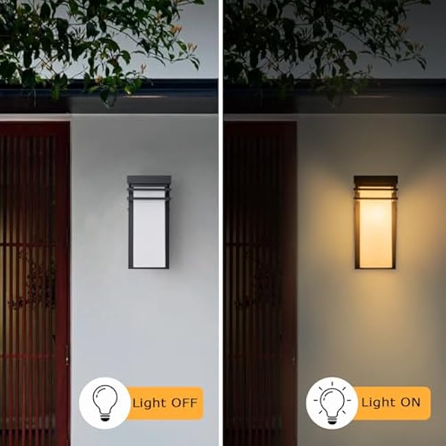 Modern Outdoor Wall Lights Fixtures Set of 2, Front Porch Sconce Lighting Wall Mount, Exterior Wall Lamps with White Frosted Glass for Patio, House, Commercial Use, E26 Base