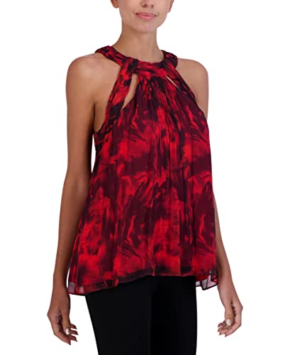 Bcbgmaxazria Women's Relaxed Sleeveless Blouse Halter Neck Cutout Top, Wine, Large #TOP1