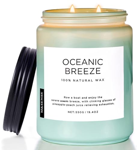 M&SENSE Candle Oceanic Breeze Scented, 19.4oz 110 Hour Long Lasting 2 Wick Pineapple & Mango Scent Natural Soy Candles for Home Scented for Stress Relief & Women/Men